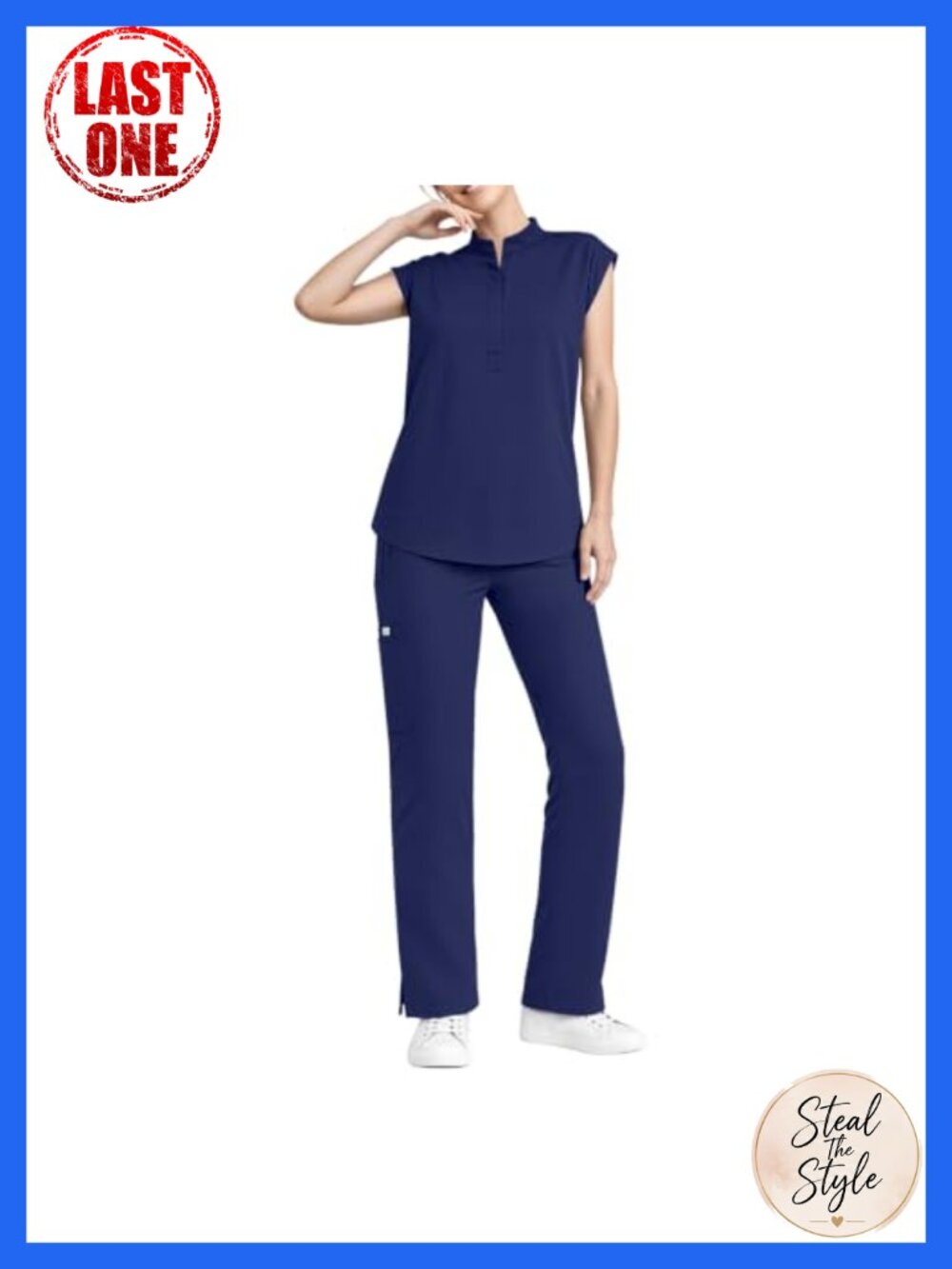 Sixriver Women Scrub Set Sleeveless Stand-Up Collar Top & Straight Leg Pants 9